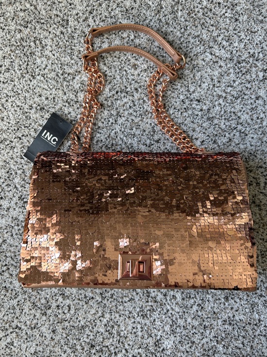 INC International Concepts Handbags - INC International Concepts Rose Gold Sequin Chain Shoulder Bag